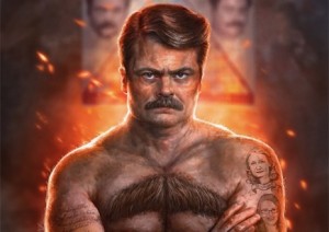 Ron Swanson on fire